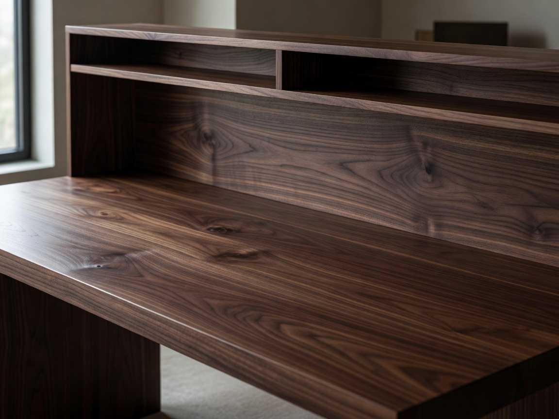 Luxurious dark brown American Walnut wooden study table and shelf surface